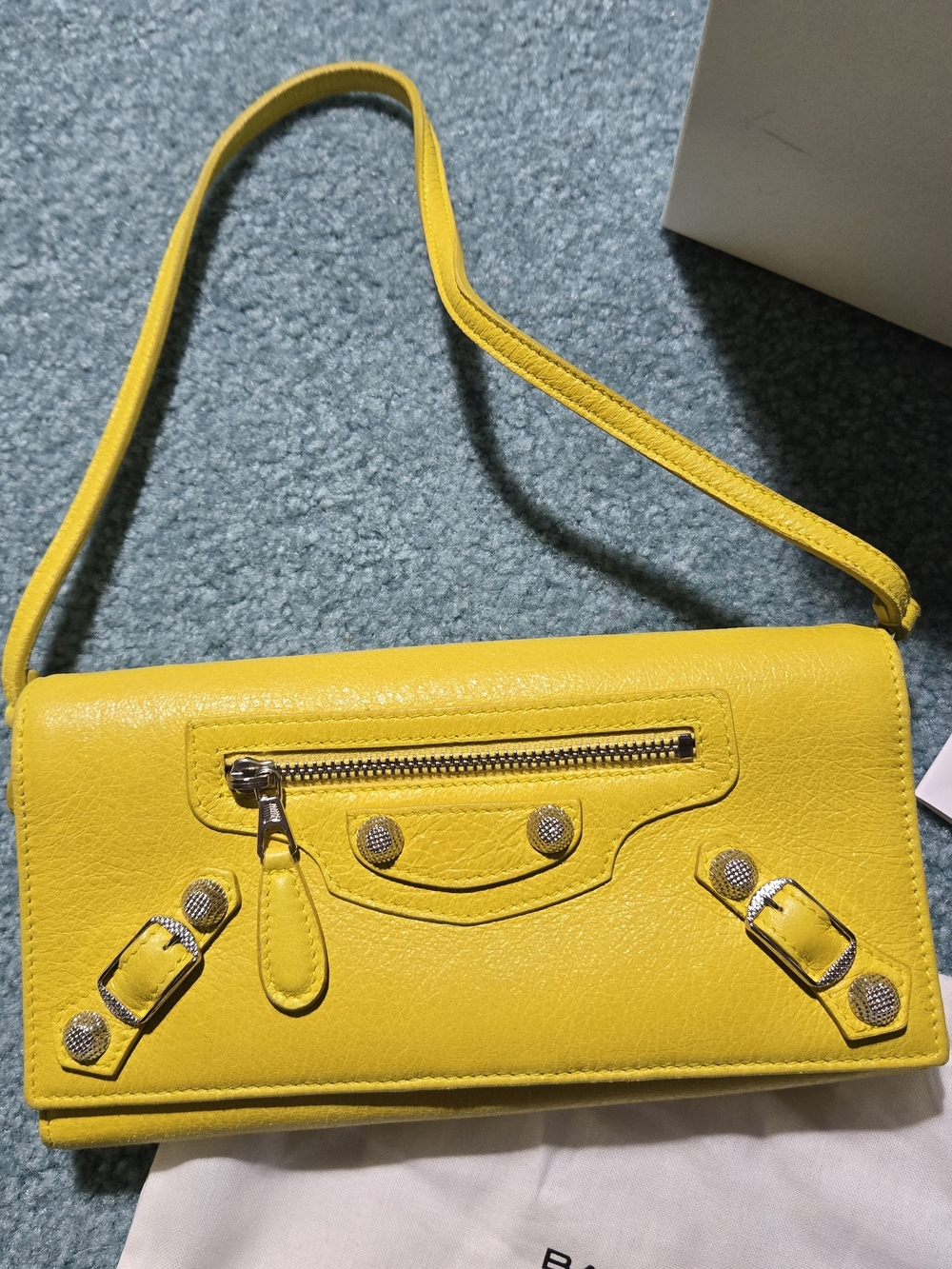 Balenciaga Yellow Leather Wristlet Shoulder Clutch